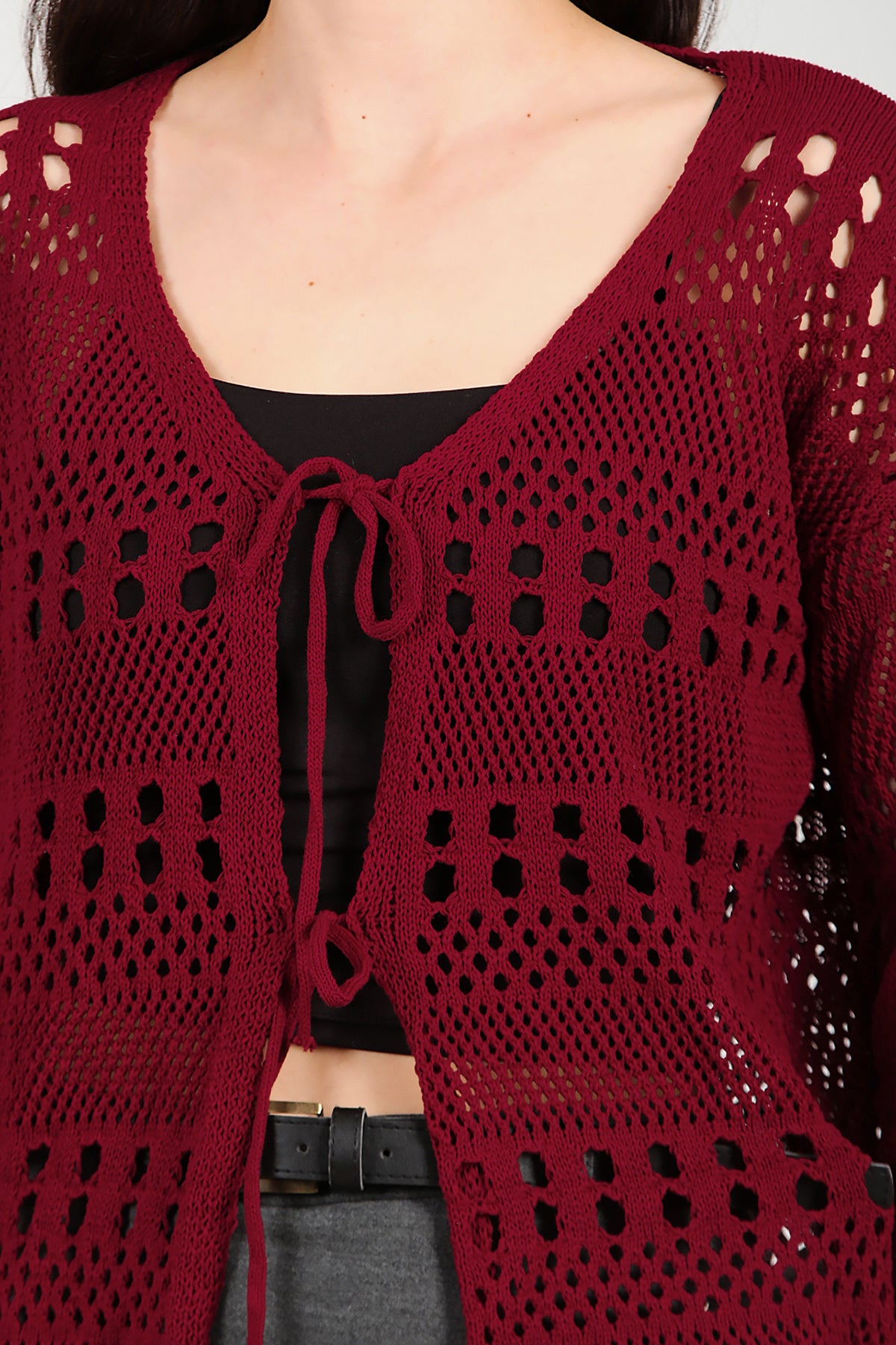 Kadın Önü Bağlamalı Hırka Bordo