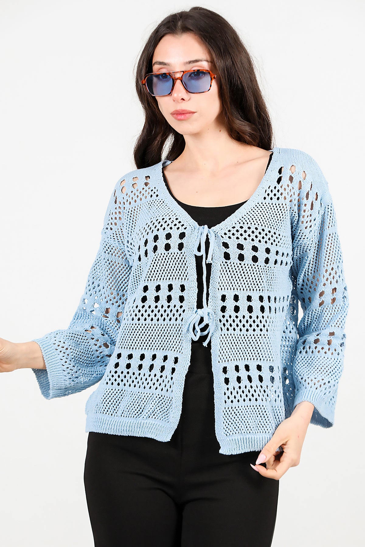 Kadın Önü Bağlamalı Hırka Mavi