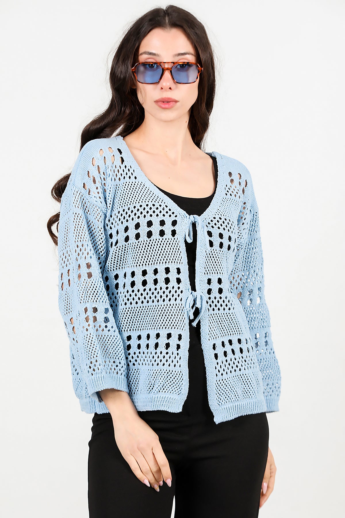 Kadın Önü Bağlamalı Hırka Mavi