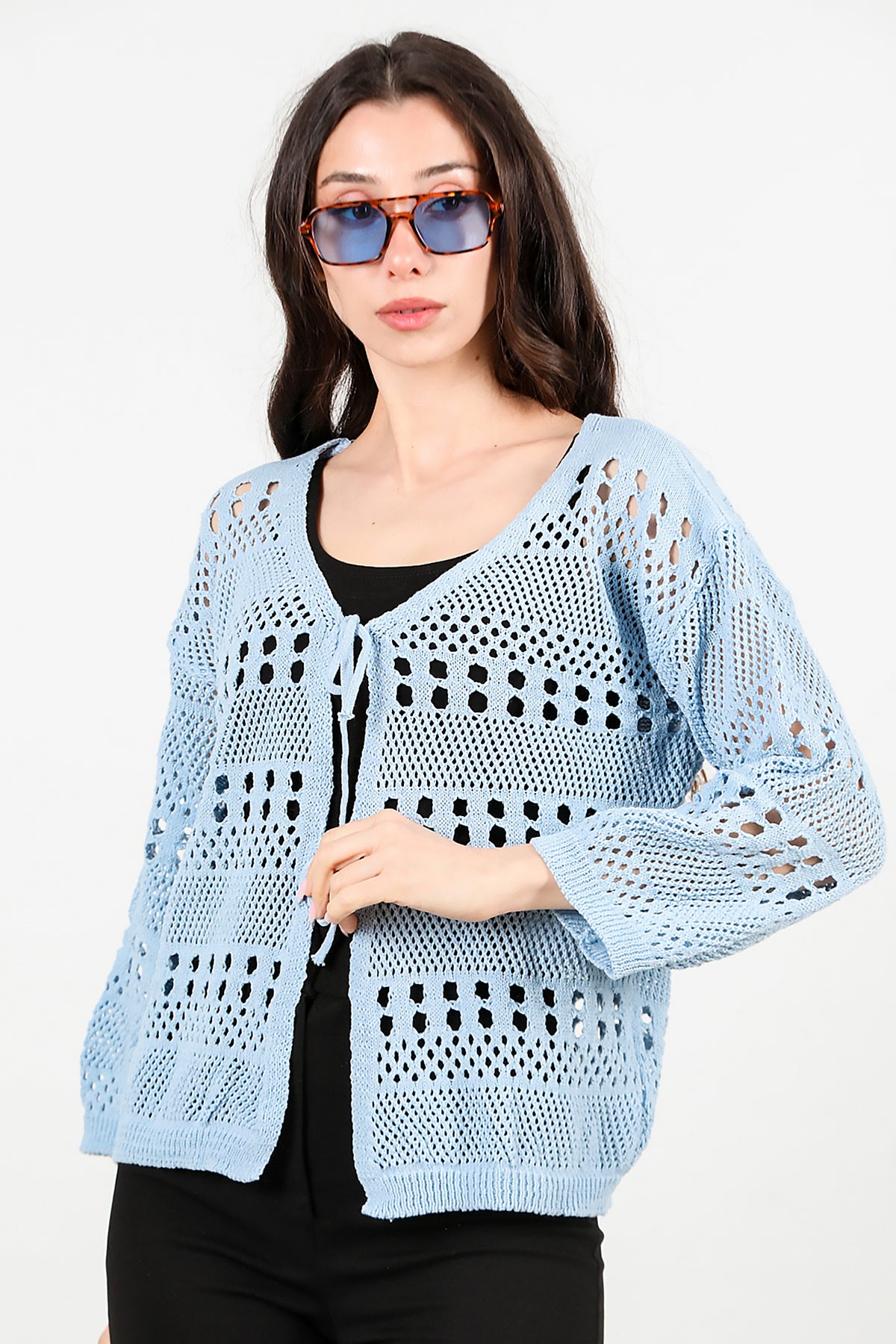 Kadın Önü Bağlamalı Hırka Mavi