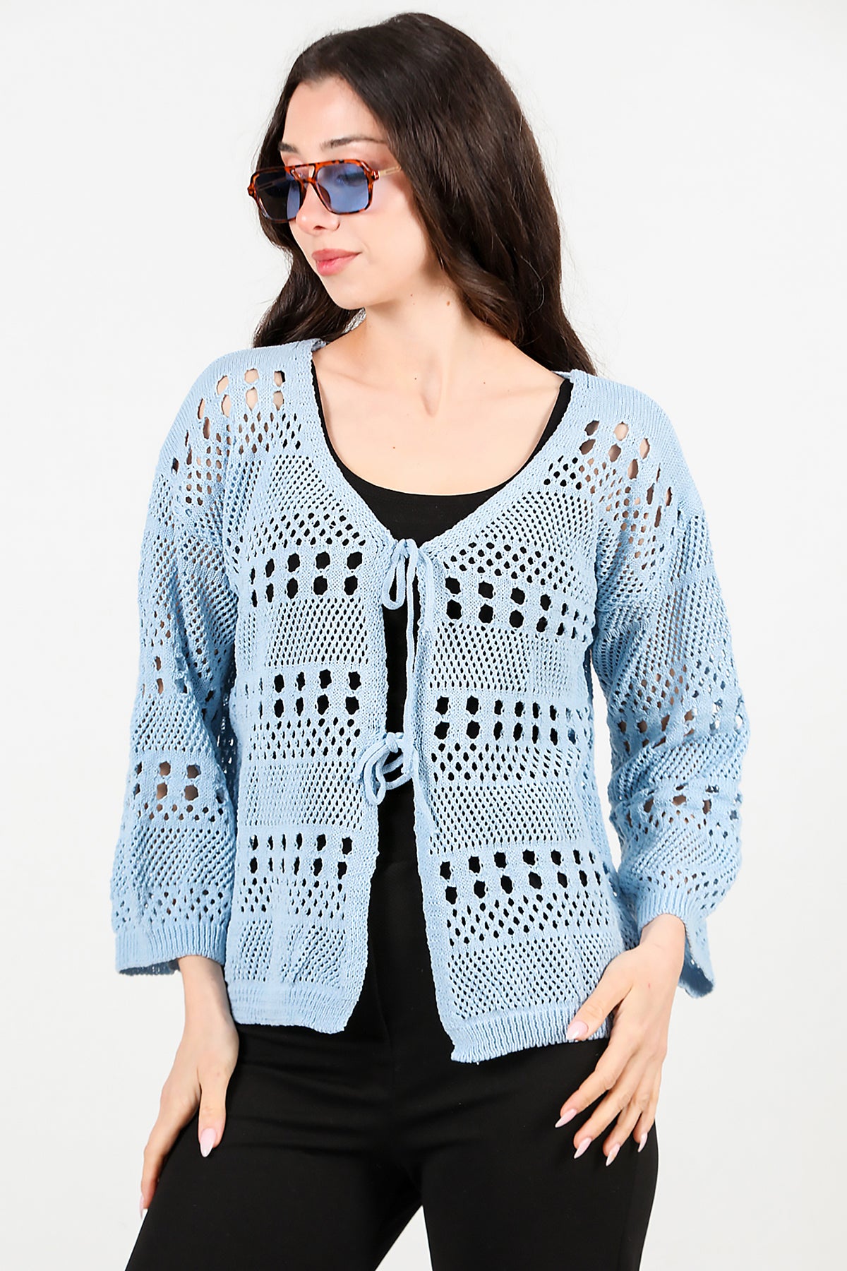 Kadın Önü Bağlamalı Hırka Mavi