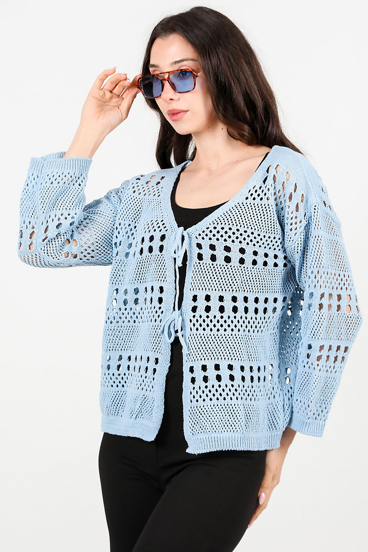 Kadın Önü Bağlamalı Hırka Mavi