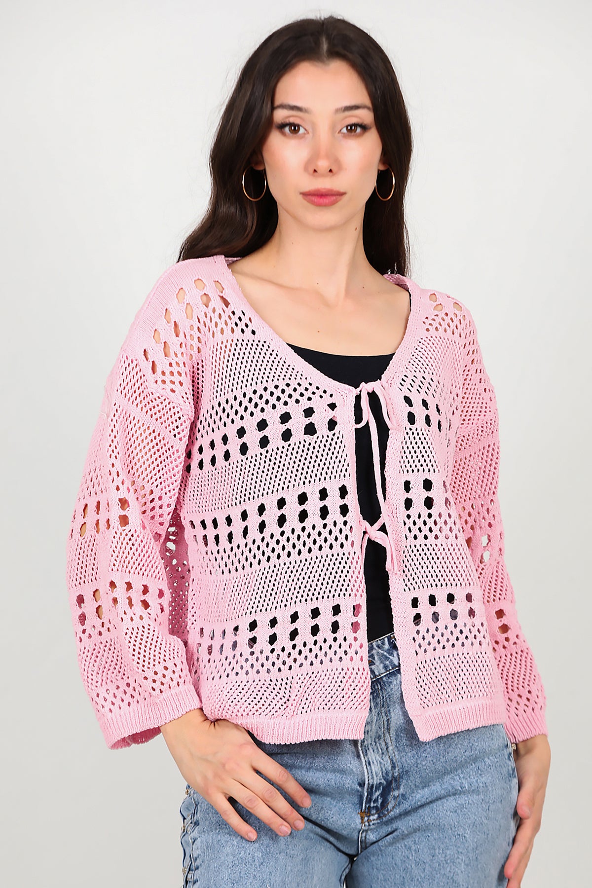 Kadın Önü Bağlamalı Hırka Pembe