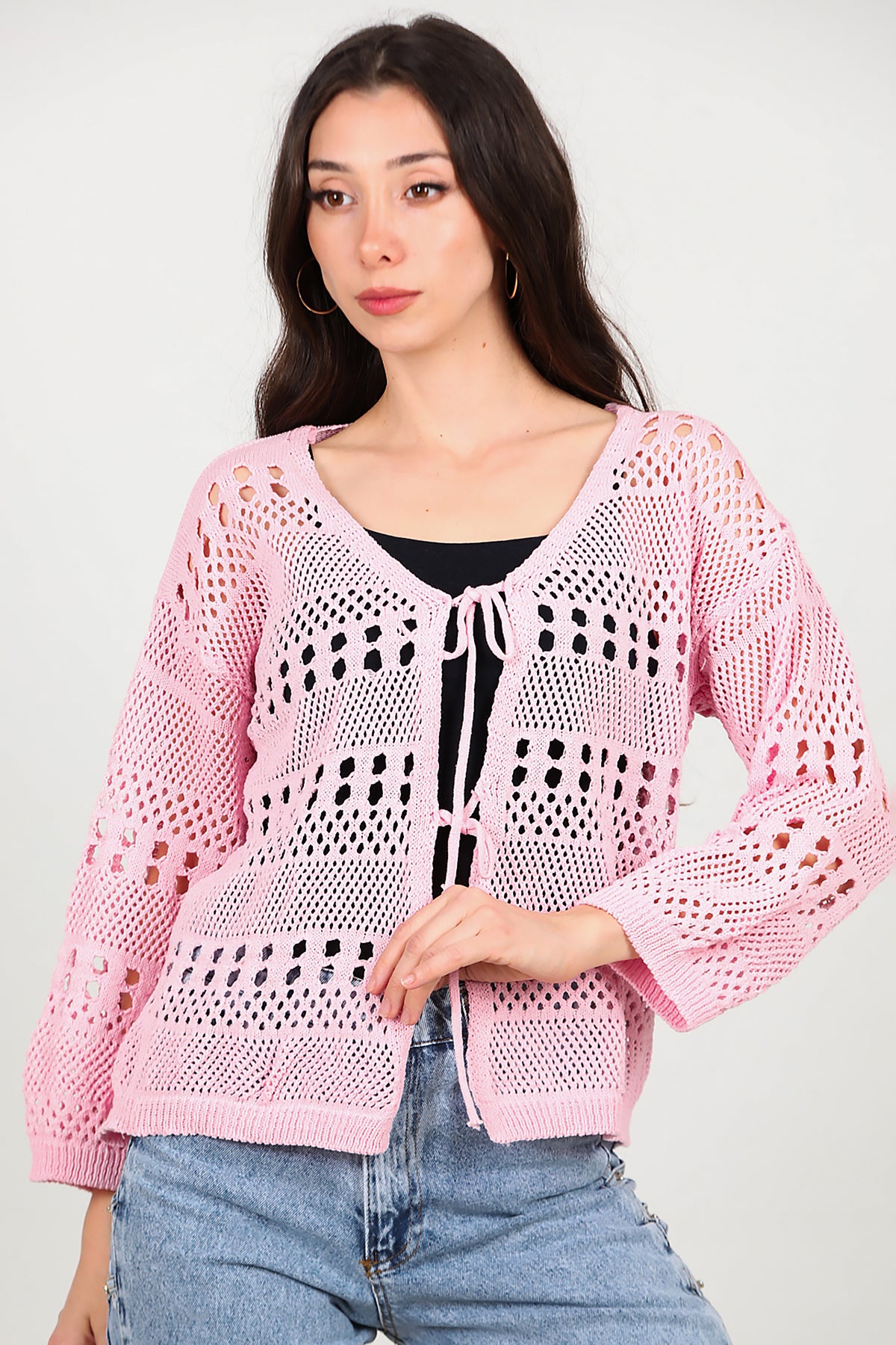 Kadın Önü Bağlamalı Hırka Pembe