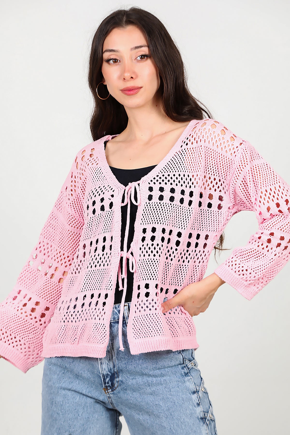 Kadın Önü Bağlamalı Hırka Pembe