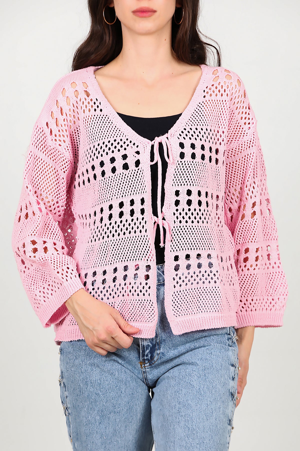 Kadın Önü Bağlamalı Hırka Pembe