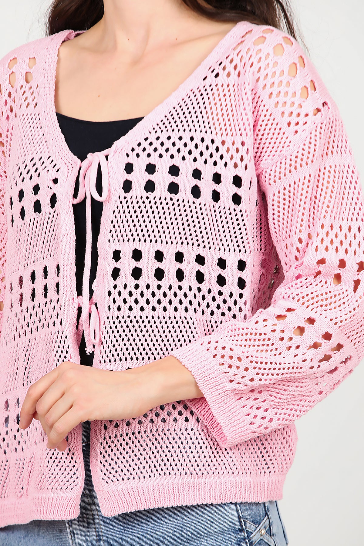 Kadın Önü Bağlamalı Hırka Pembe