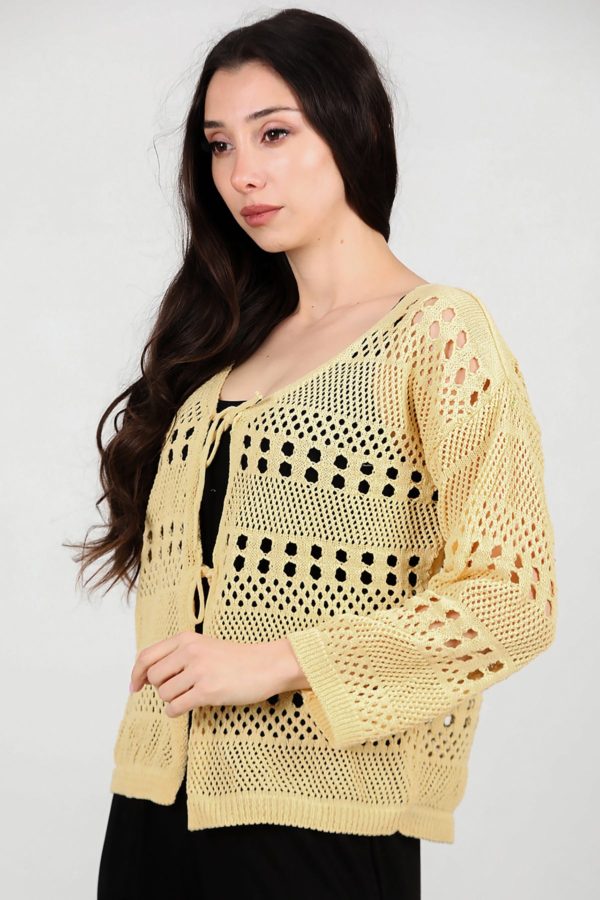 Kadın Önü Bağlamalı Hırka Sarı