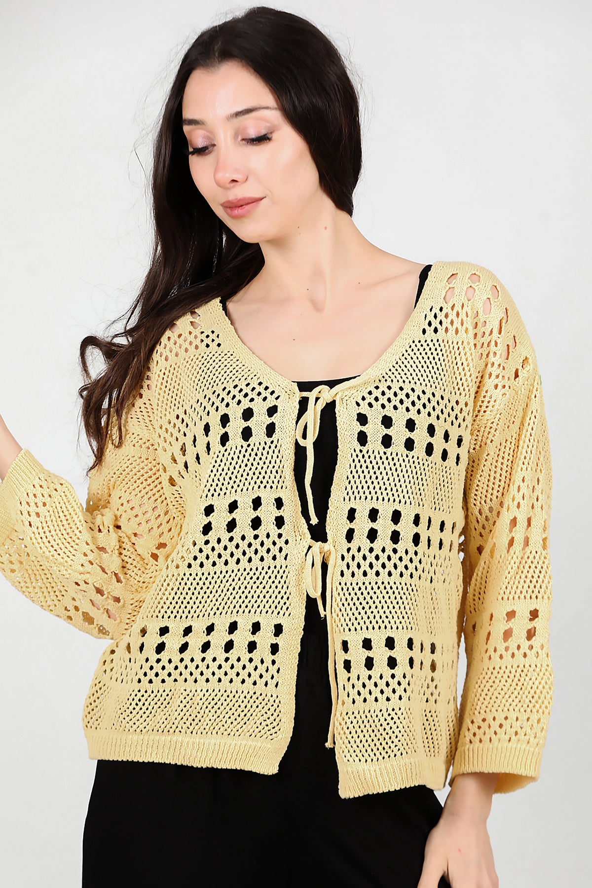 Kadın Önü Bağlamalı Hırka Sarı