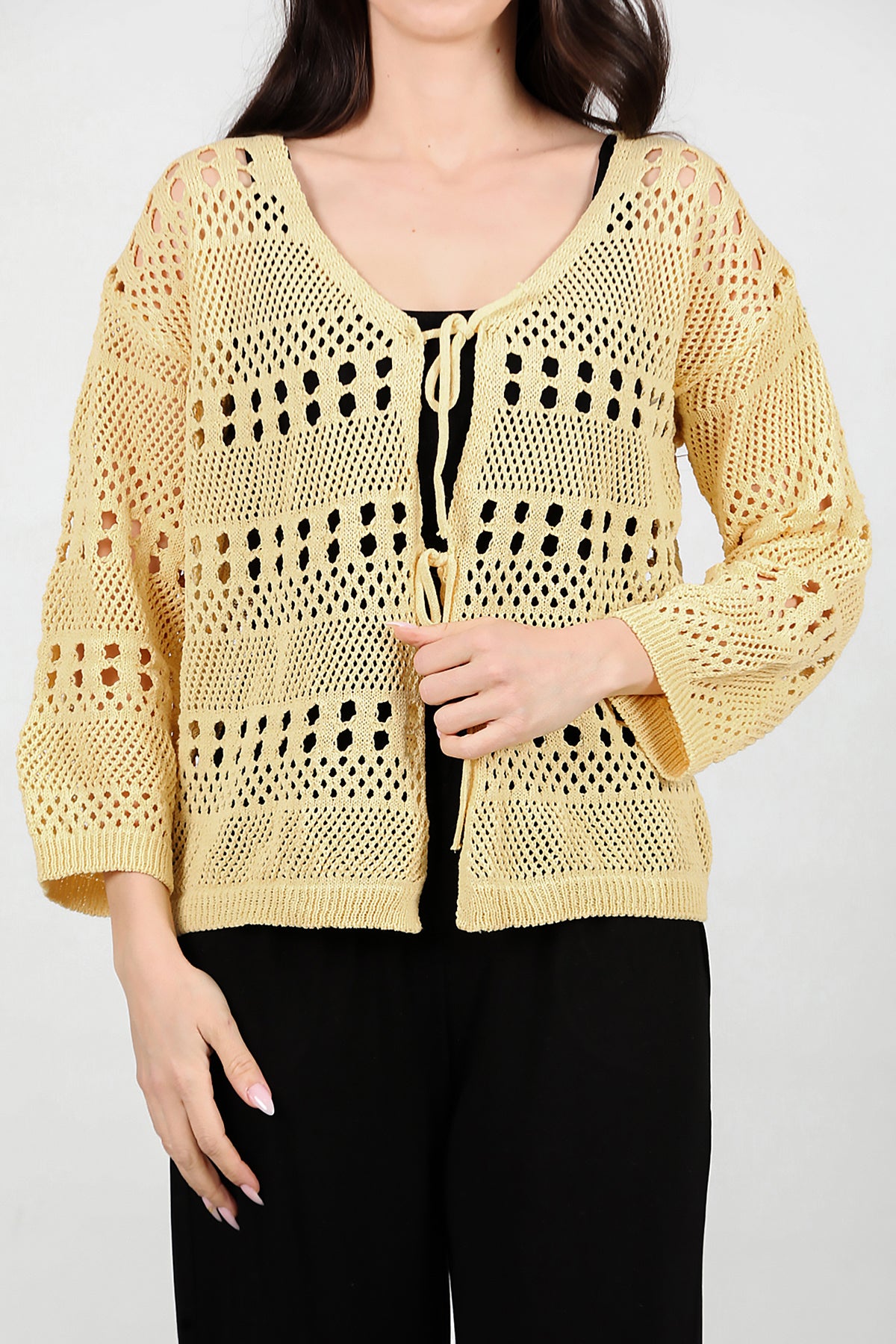 Kadın Önü Bağlamalı Hırka Sarı