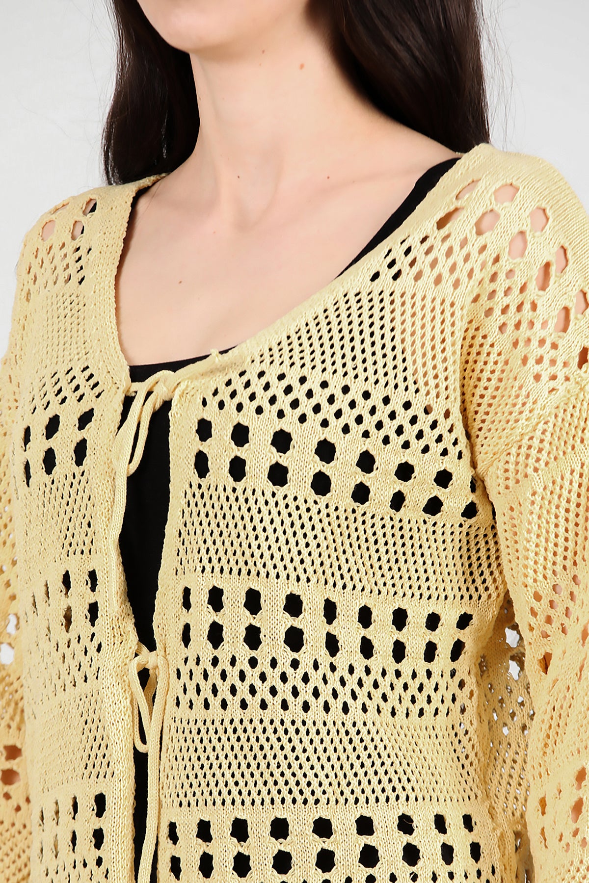 Kadın Önü Bağlamalı Hırka Sarı