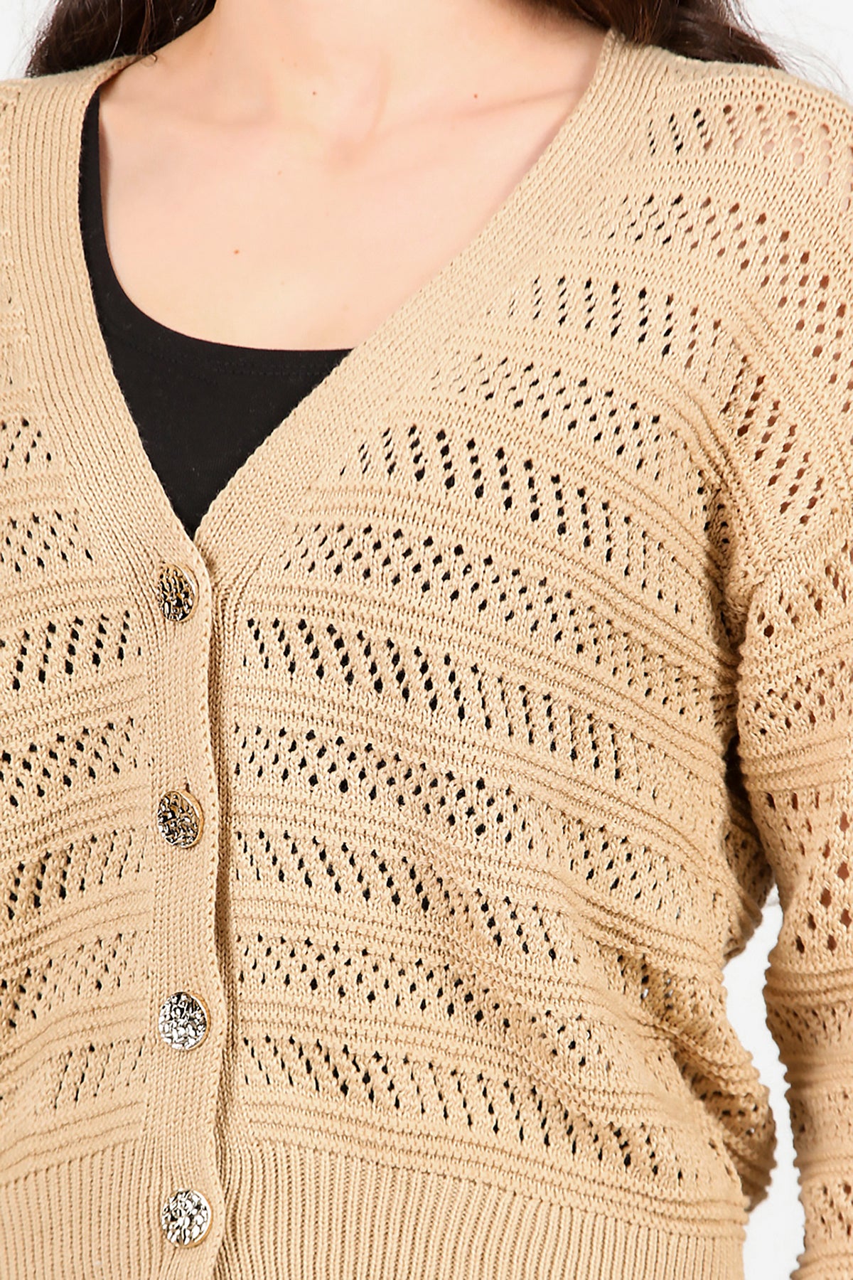 Kadın Ön Düğmeli Hırka Bej