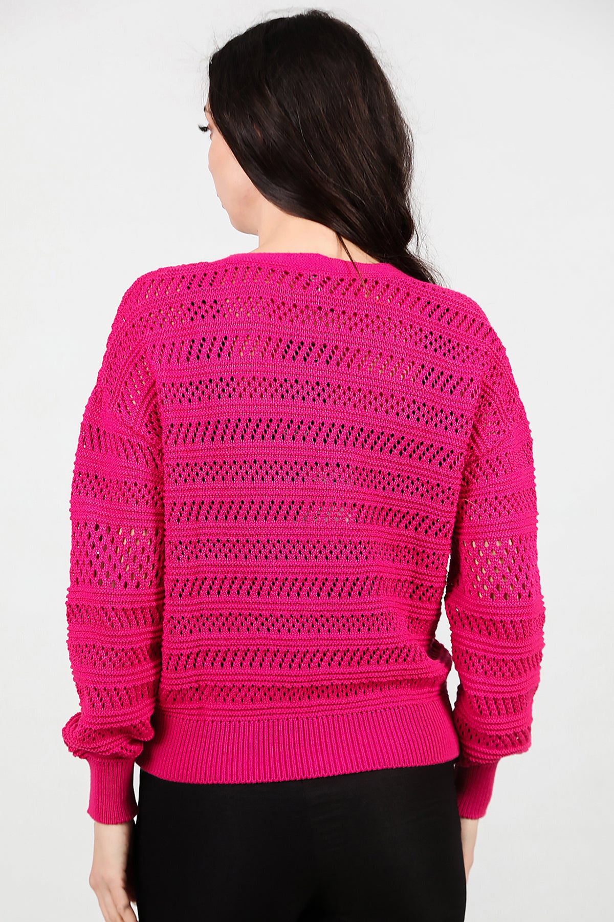 Kadın Ön Düğmeli Hırka Fuşya