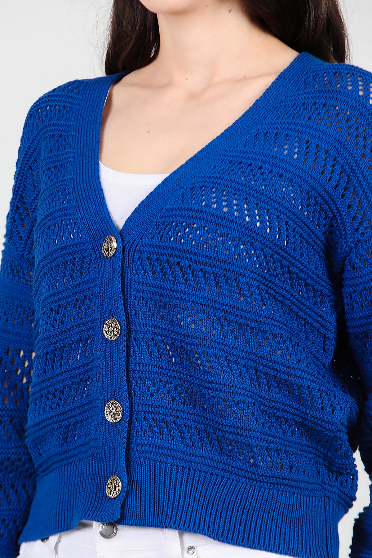 Kadın Ön Düğmeli Hırka Saks