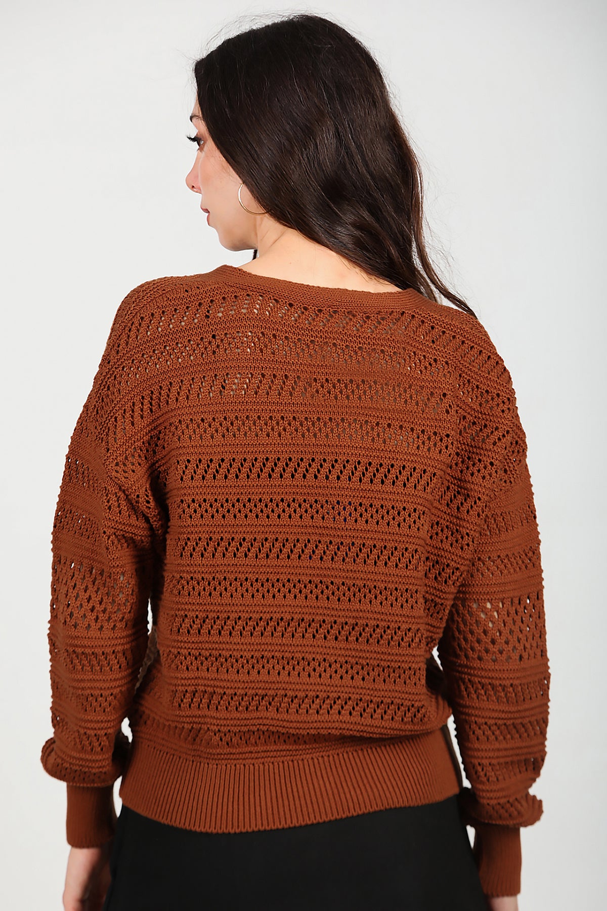 Kadın Ön Düğmeli Hırka Taba