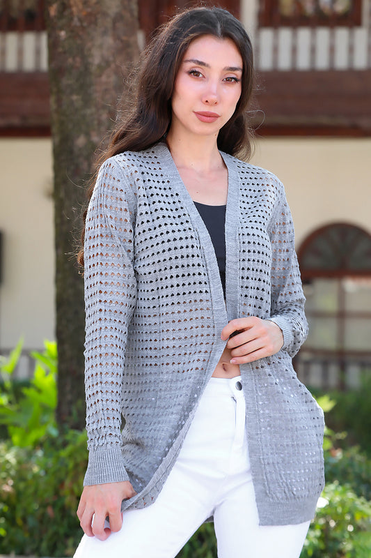 Kadın Delikli Hırka Gri