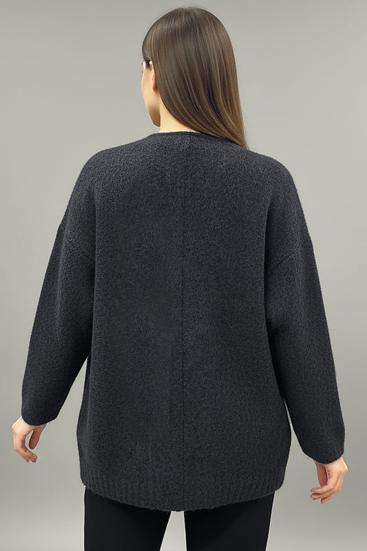 Büyük Beden Ön Bağlama Sakallı Kaşe Hırka Antasit