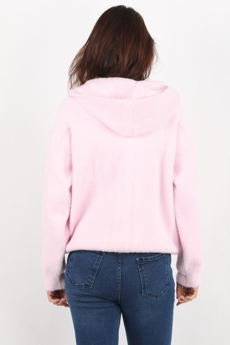 Fluffcardy Kadın Kapşonlu Ön Düğmeli Sakallı Hırka Pembe