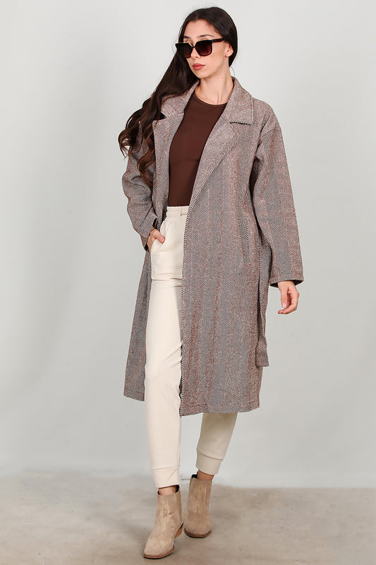 Kadın Uzun Kaşe Kaban Kahverengi