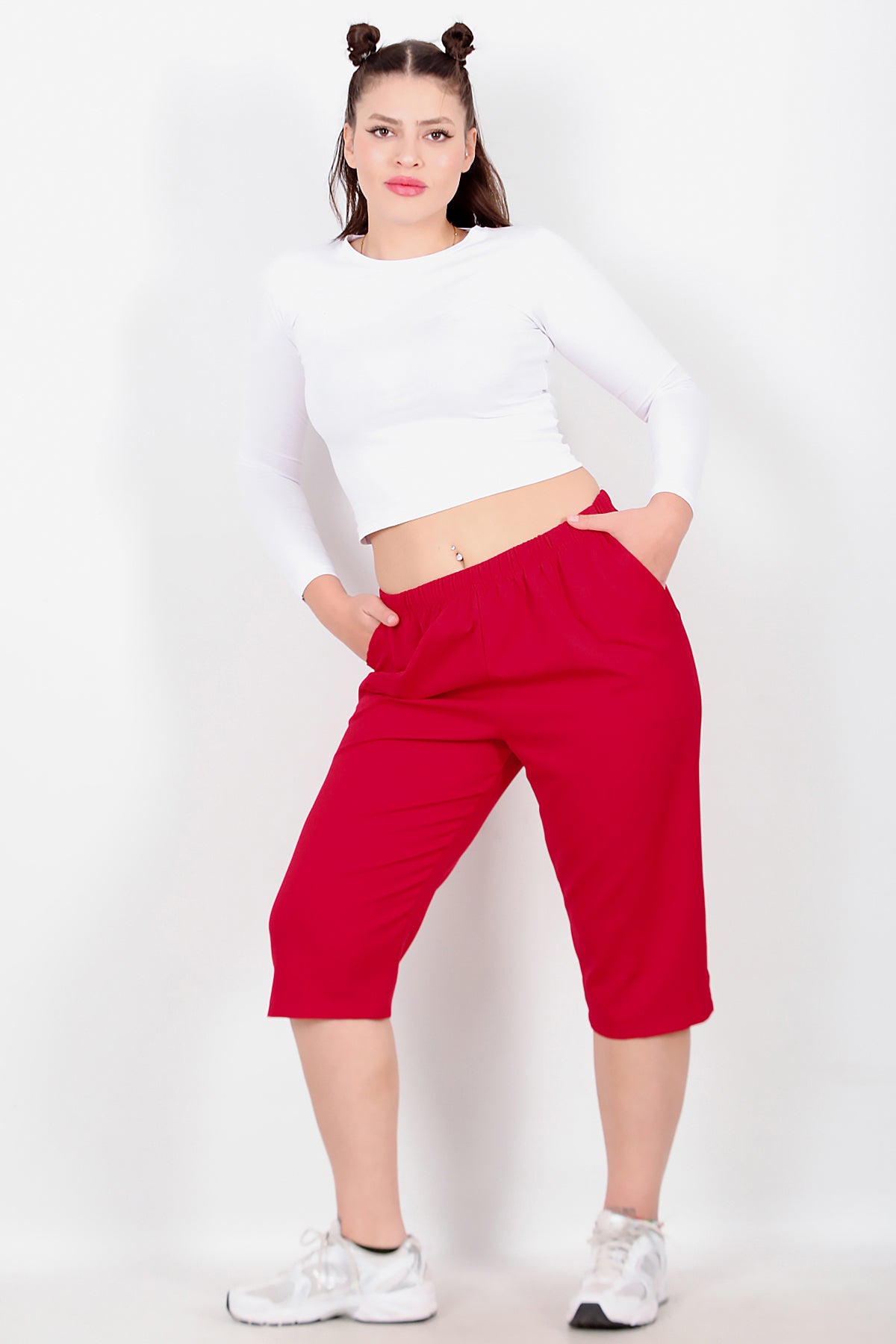 Büyük Beden Kapri Kırmızı