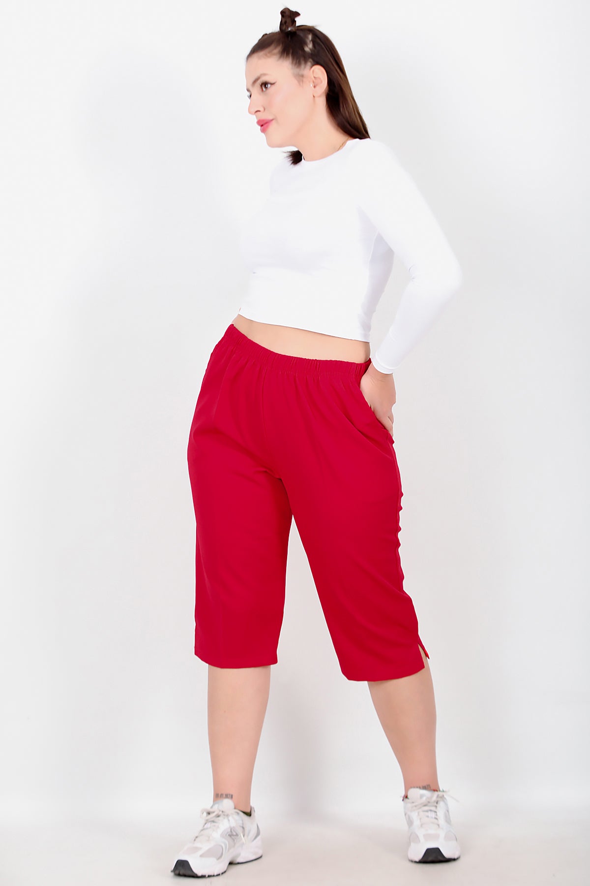 Büyük Beden Kapri Kırmızı