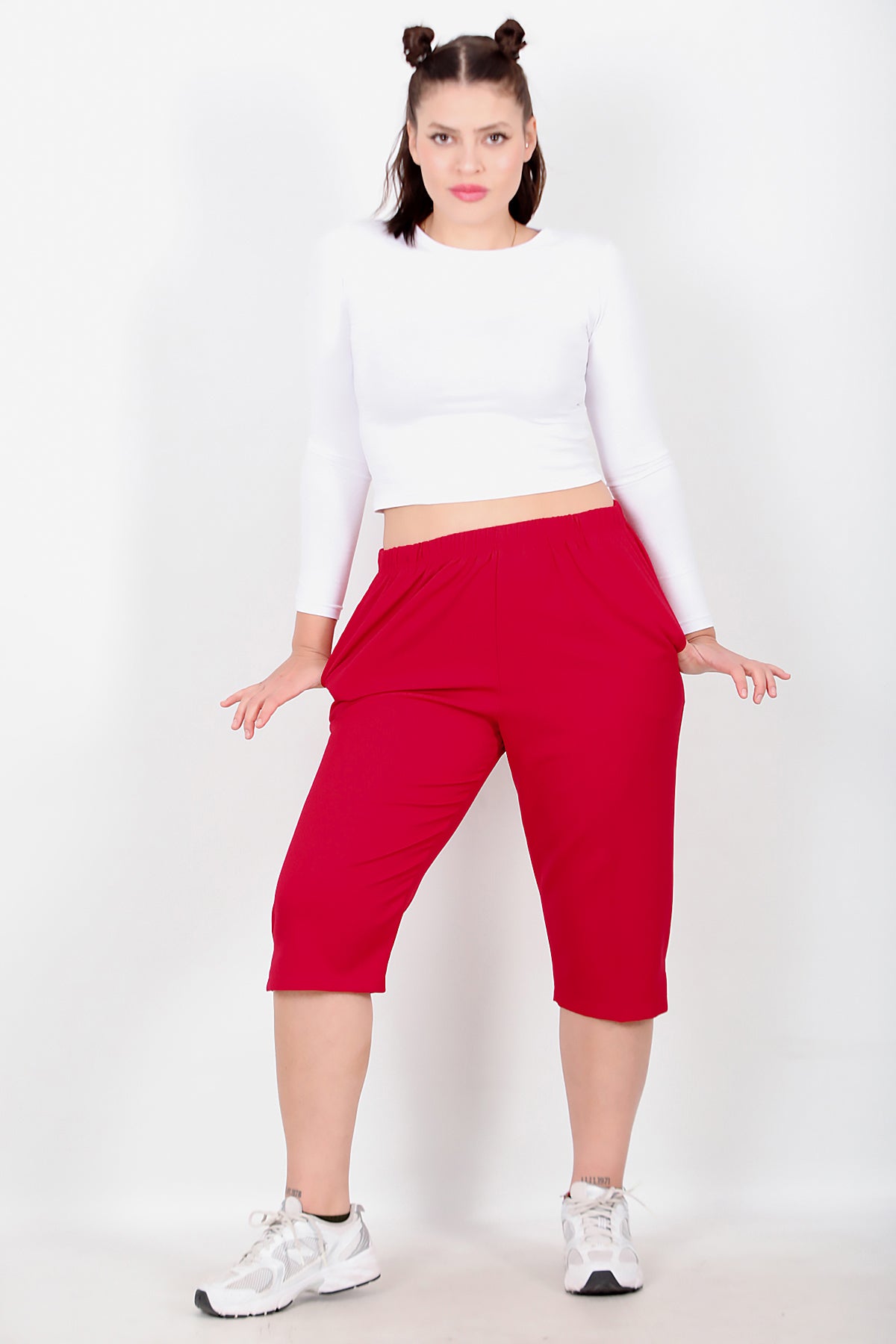 Büyük Beden Kapri Kırmızı