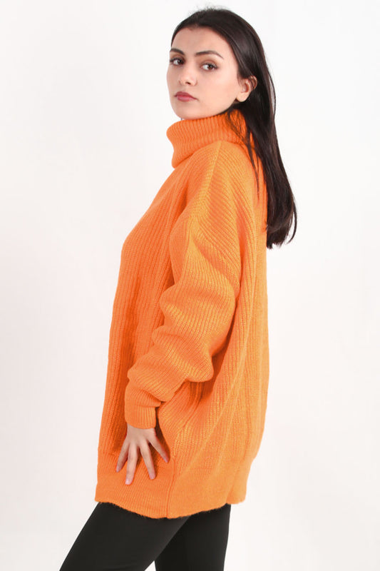 Softfleece Kadın Balıkçı Yaka Triko Kazak Turuncu