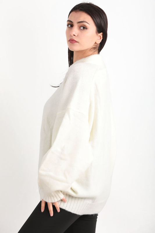 Poline Kadın Polo Yaka Triko Kazak Ekru