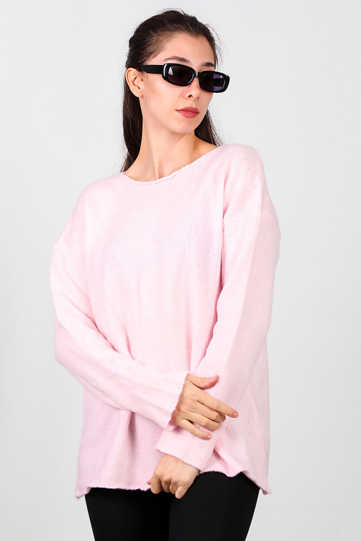 Kadın Oversize Triko Kazak Pembe