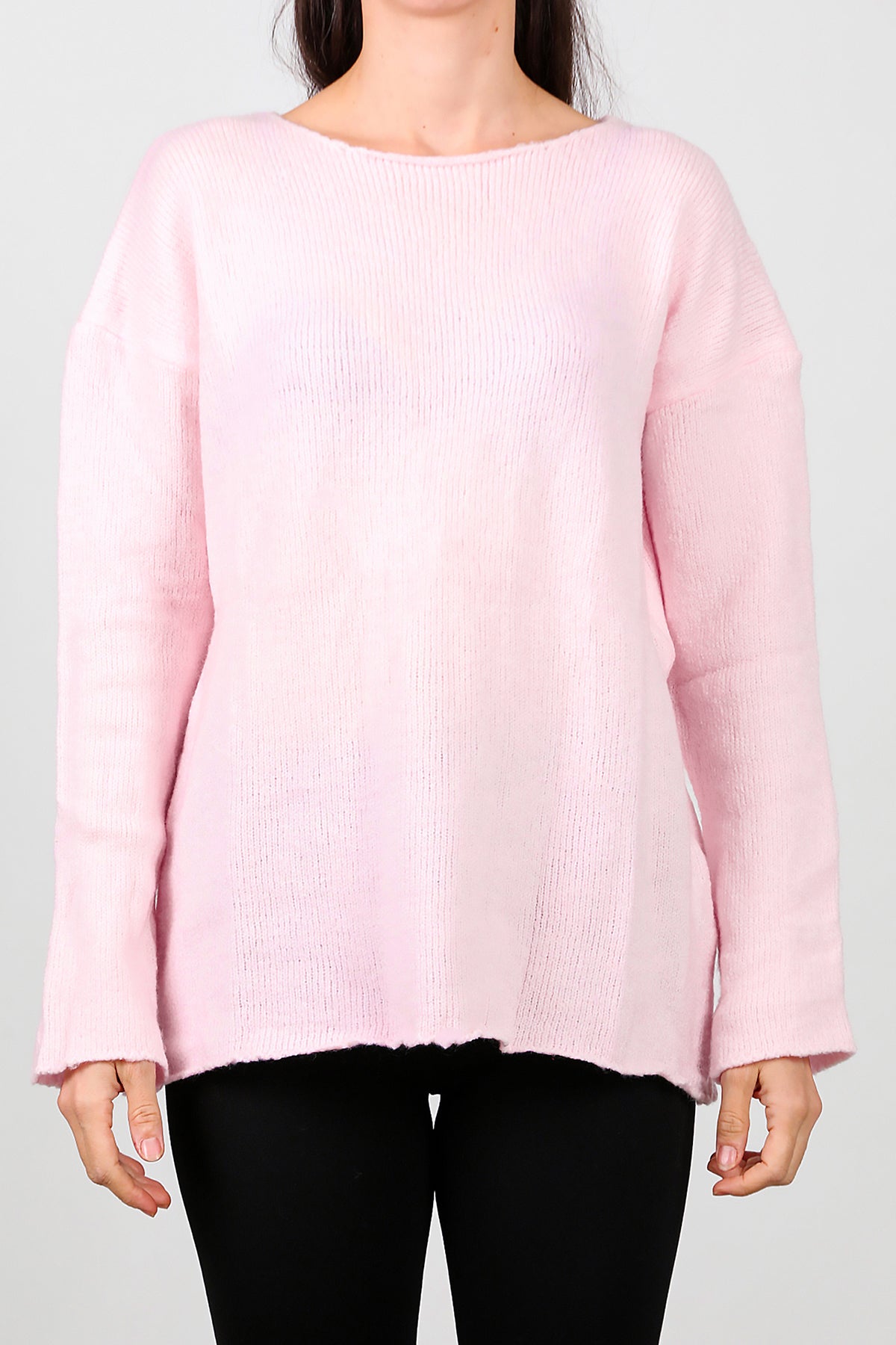 Kadın Oversize Triko Kazak Pembe