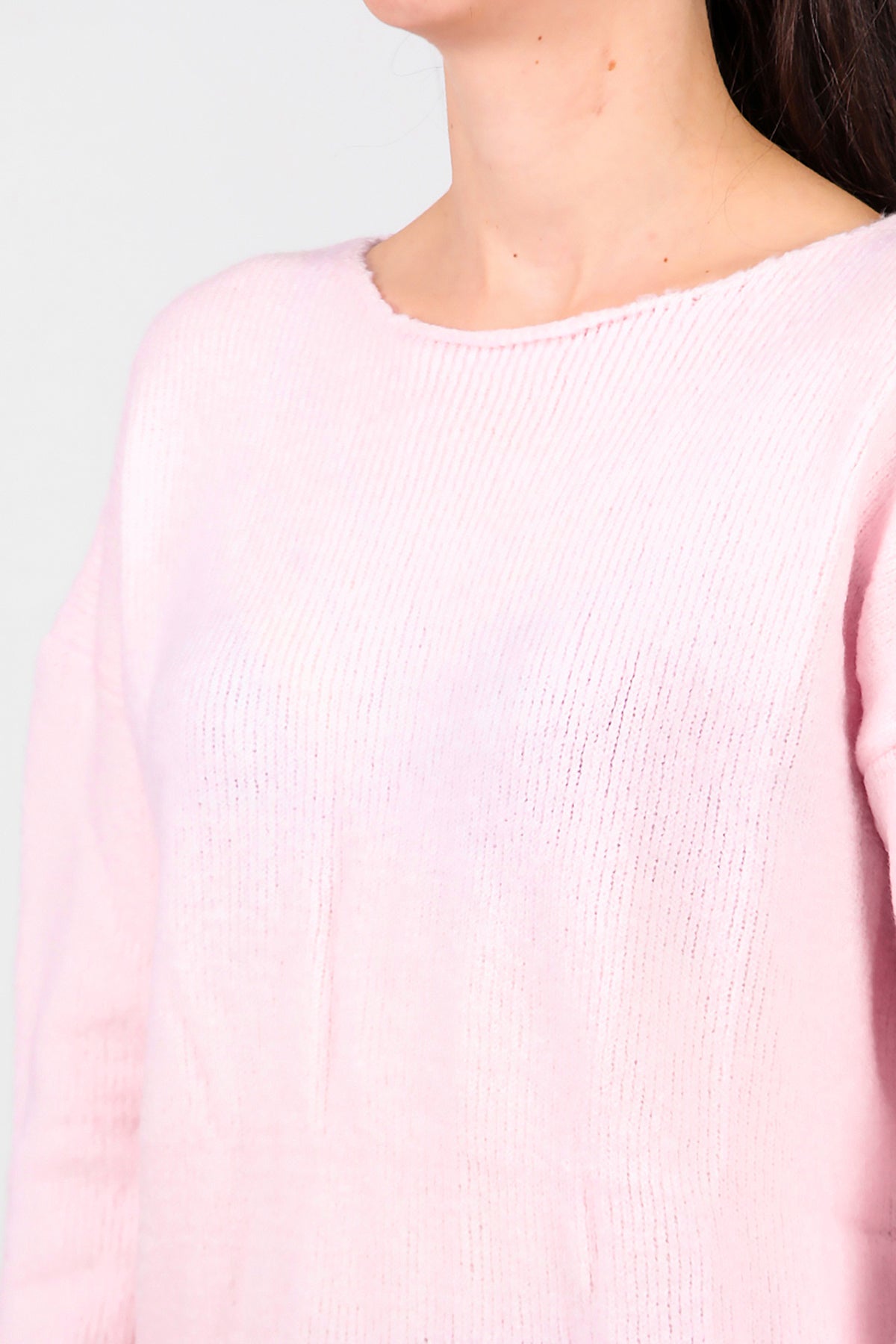 Kadın Oversize Triko Kazak Pembe