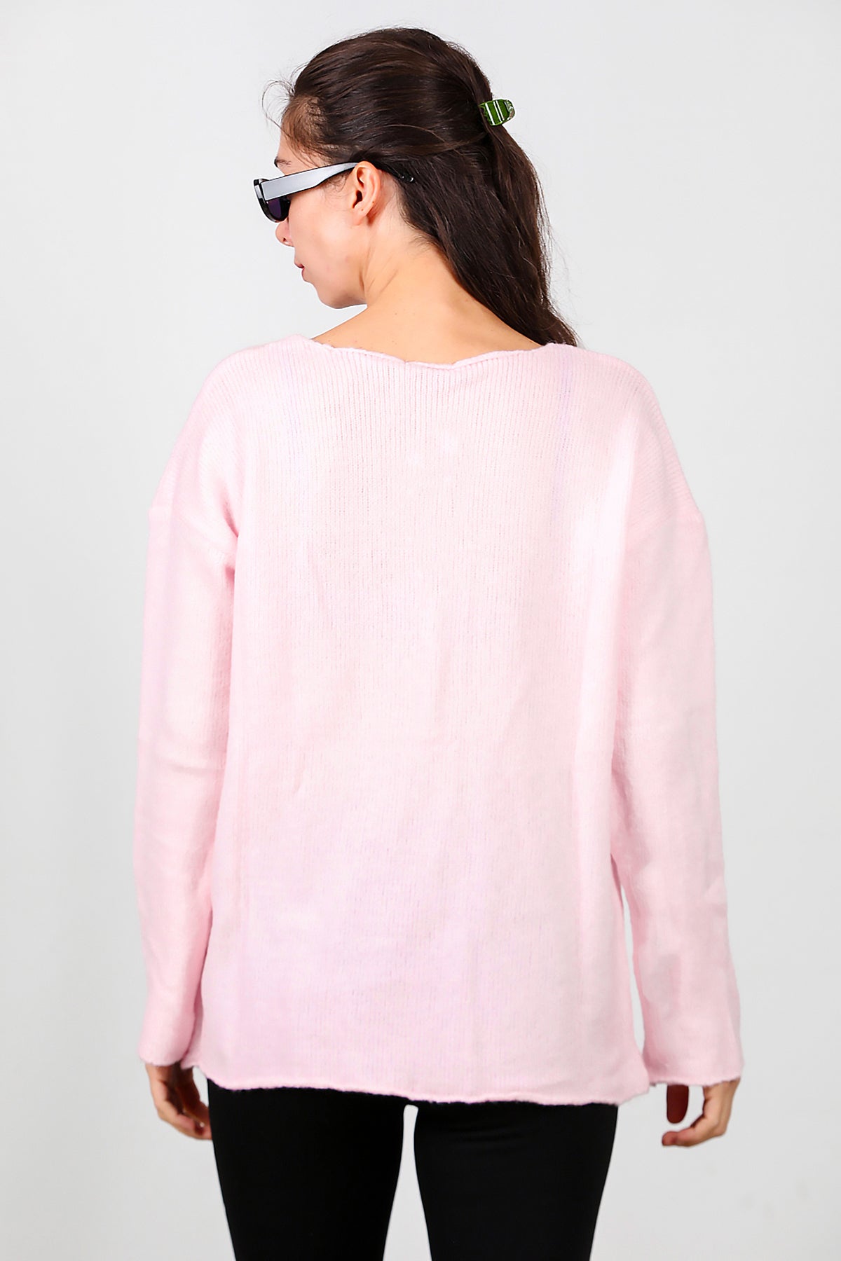 Kadın Oversize Triko Kazak Pembe