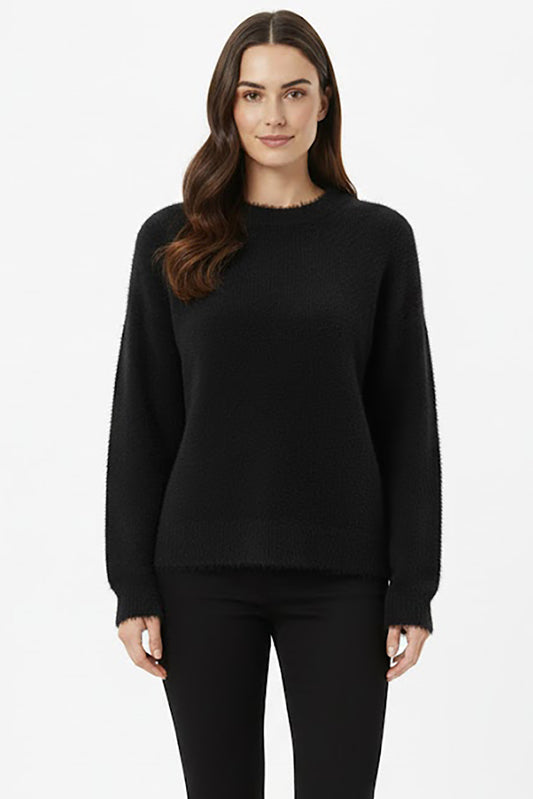 Kadın Sakallı Bisiklet Yaka Kazak Siyah