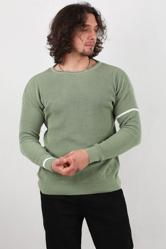 Stripeon Erkek Kol Çizgili Kazak Yeşil