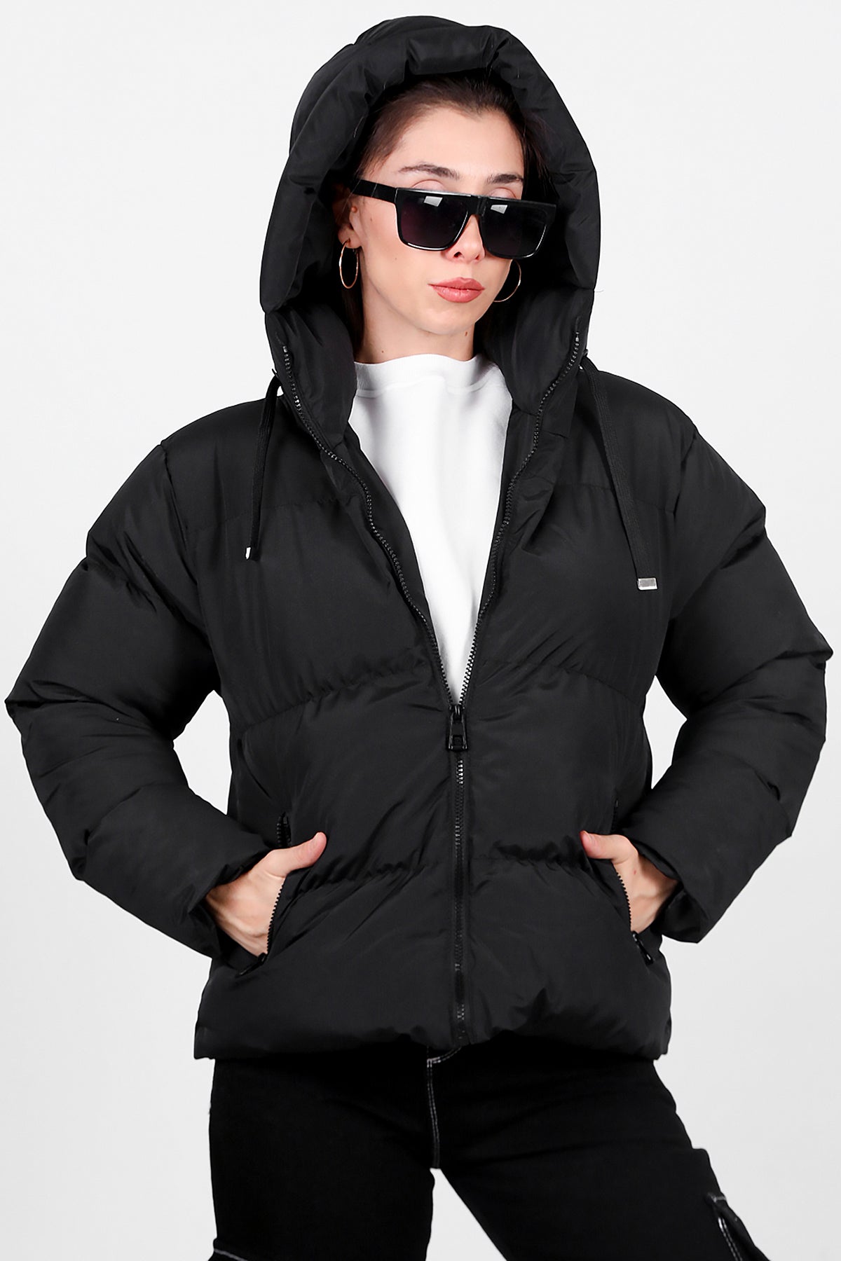Kadın Oversize Kısa Mont Siyah