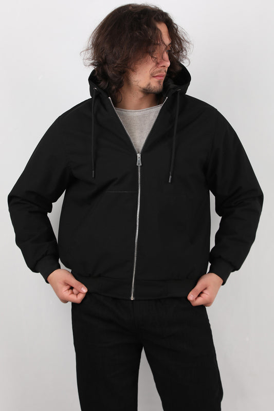 Gabahood Erkek Gabardin Kapşonlu Mont Siyah