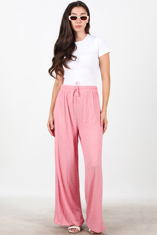 Kadın Bol Paça Bürümcük Pantolon Pembe