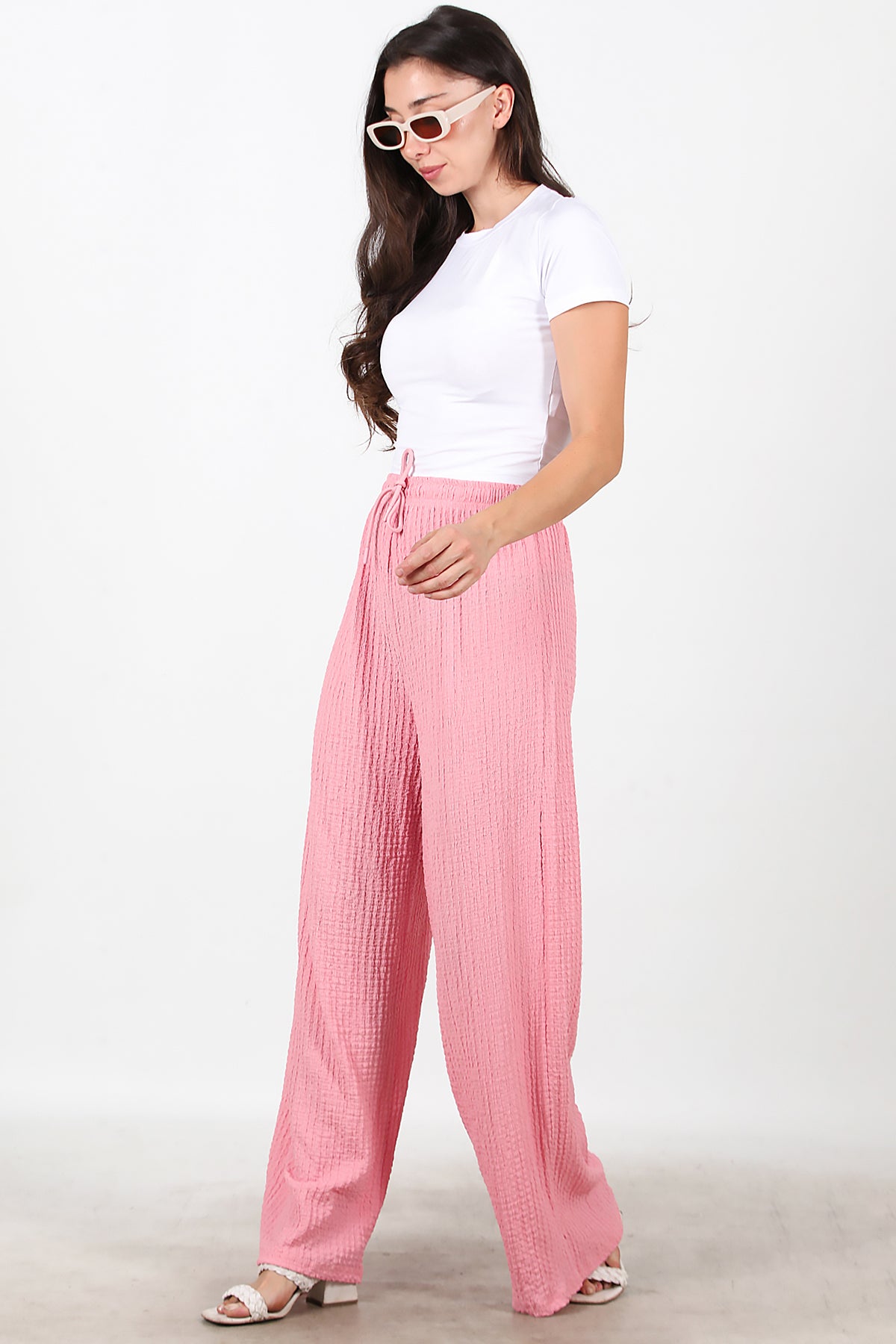 Kadın Bol Paça Bürümcük Pantolon Pembe