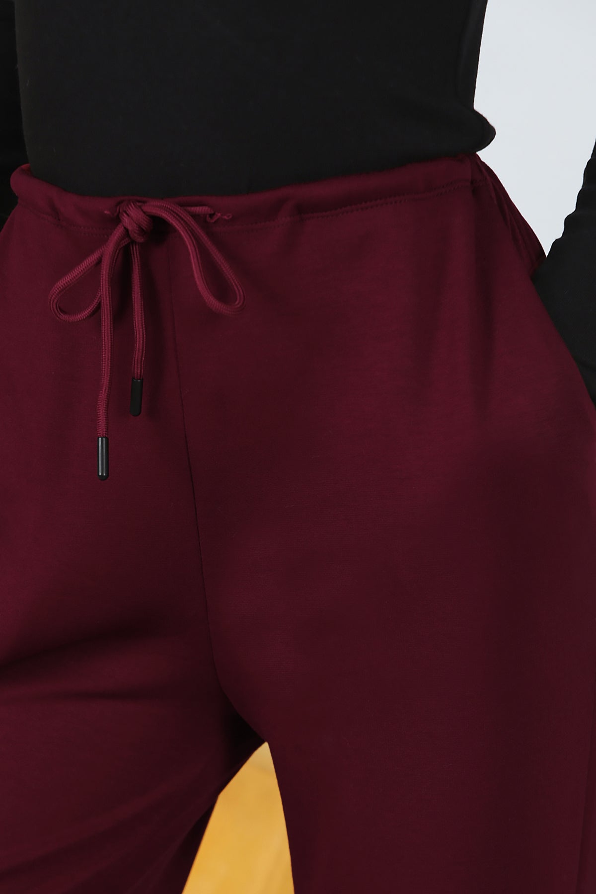 Kadın Bağcıklı Bol Paça Pantolon Bordo