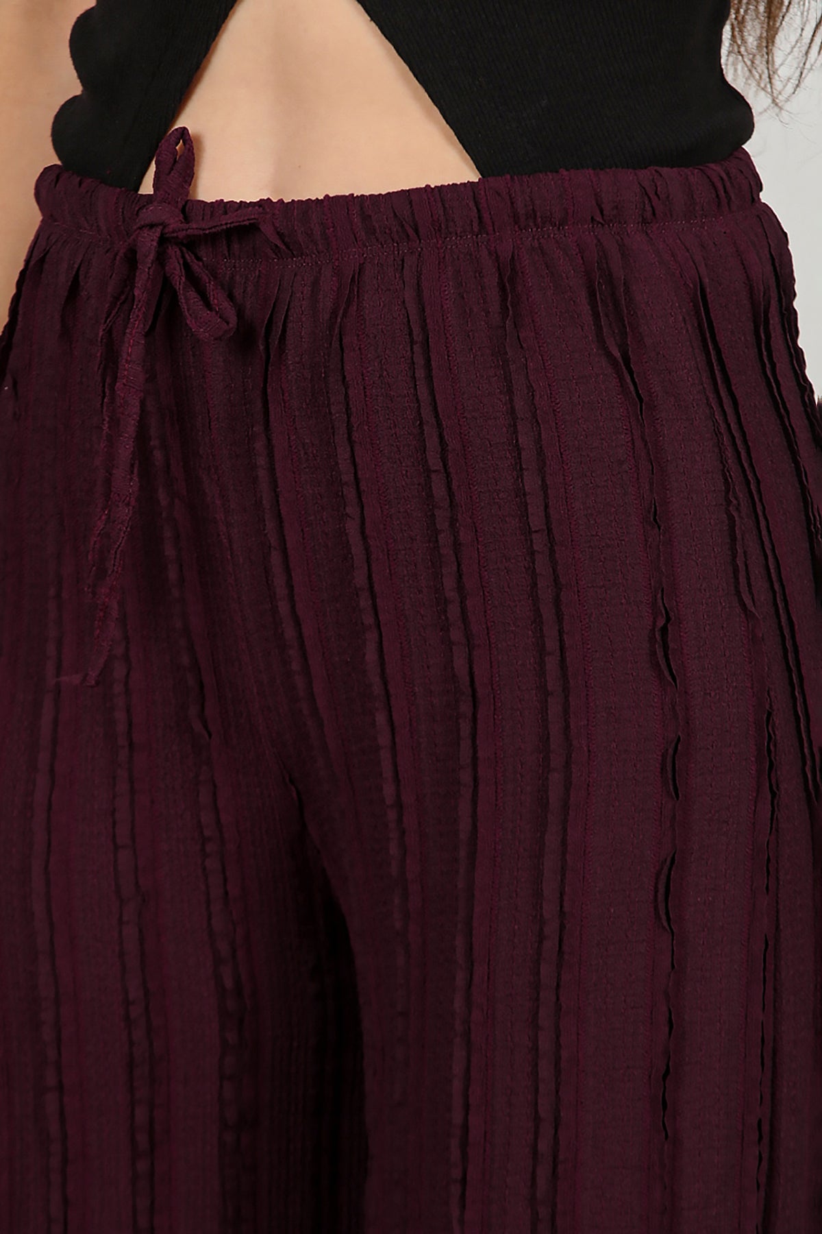 Kadın Püsküllü Bol Paça Pantolon Mürdüm