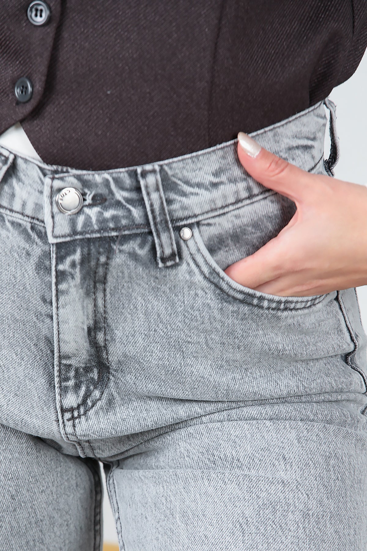 Kadın Crop Jeans Kot Pantolon Gri