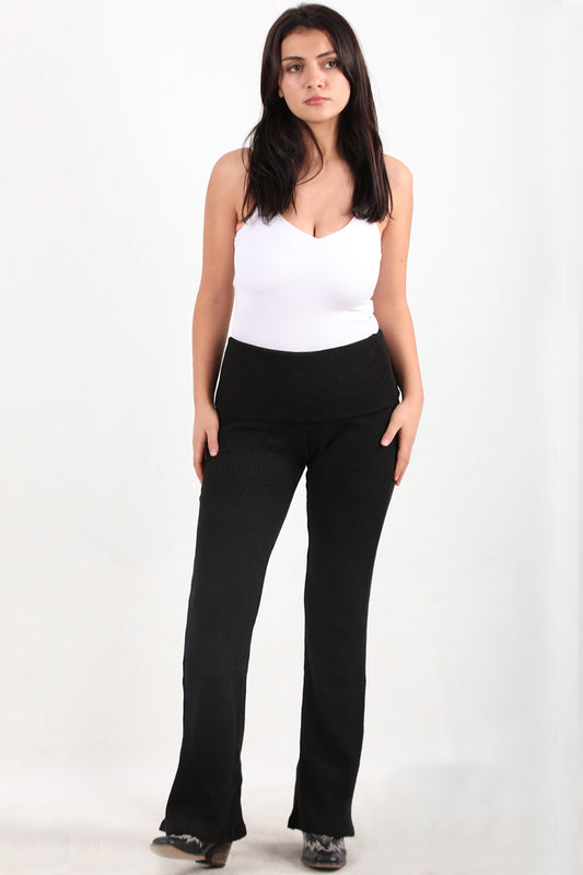 Comfyfit Kadın Bel Katlamalı Yumuş Pantolon Siyah