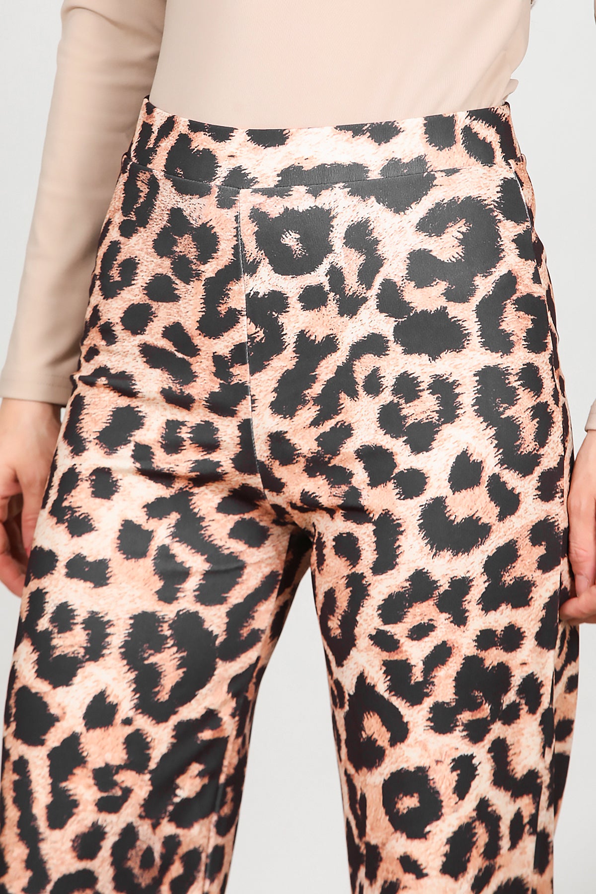Kadın Leopar Desenli Pantolon Bej