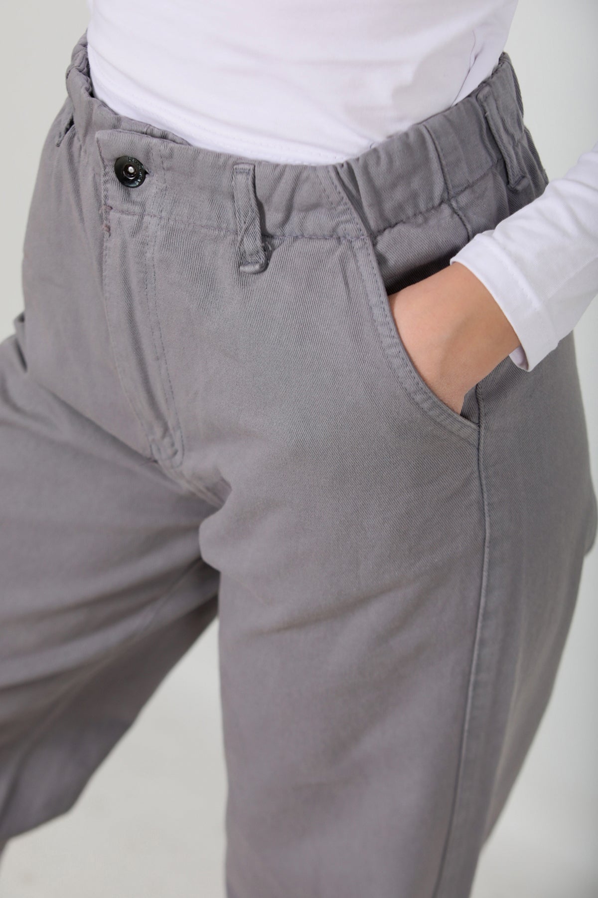 Kadın Bol Paça Lastikli Gabardin Pantolon Gri