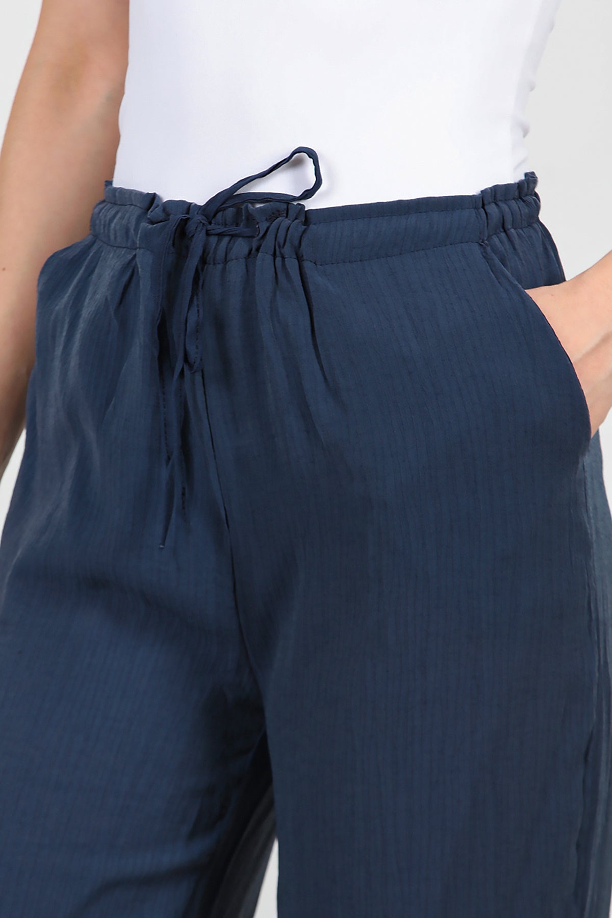 Kadın Beli Lastikli İpli Pantolon Lacivert