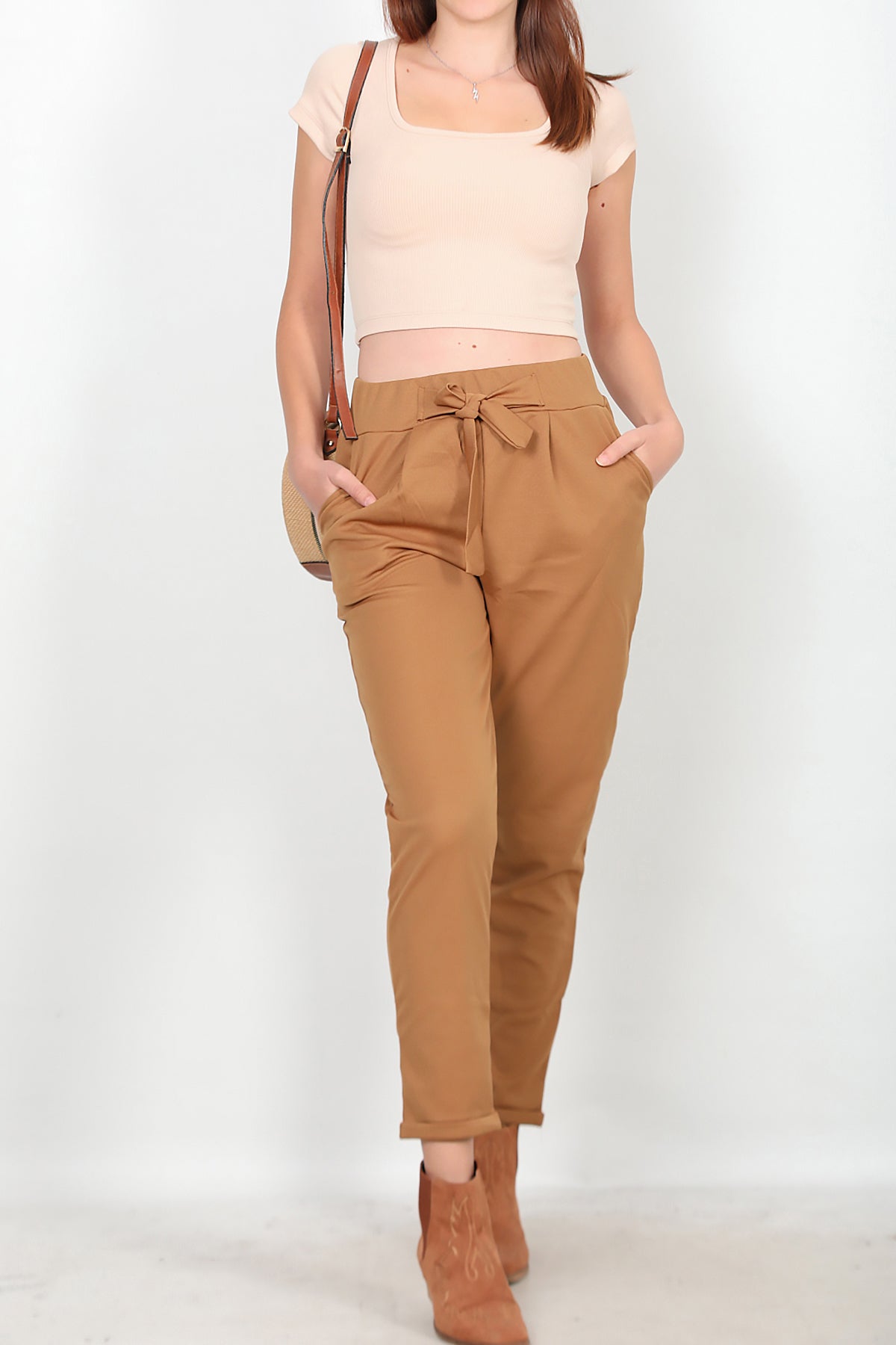 Kadın Duble Paça Pantolon Camel