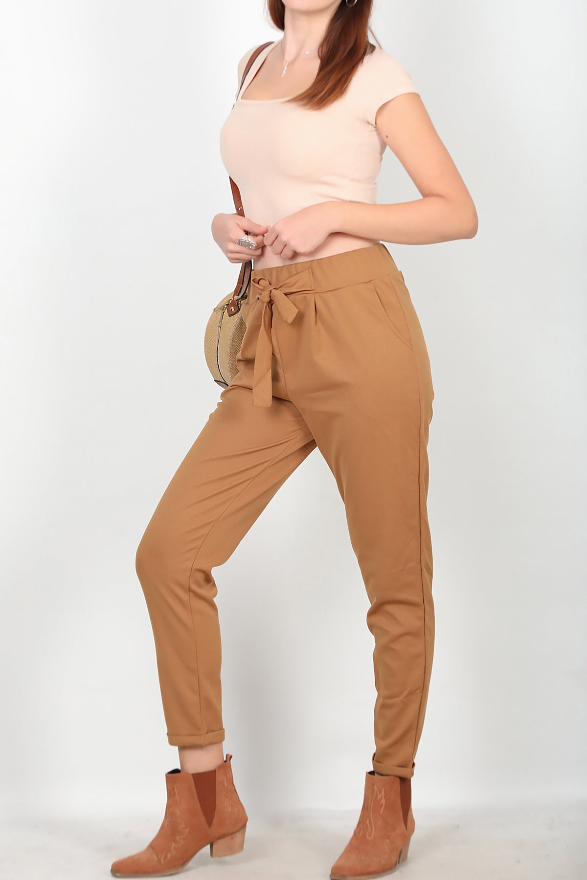 Kadın Duble Paça Pantolon Camel