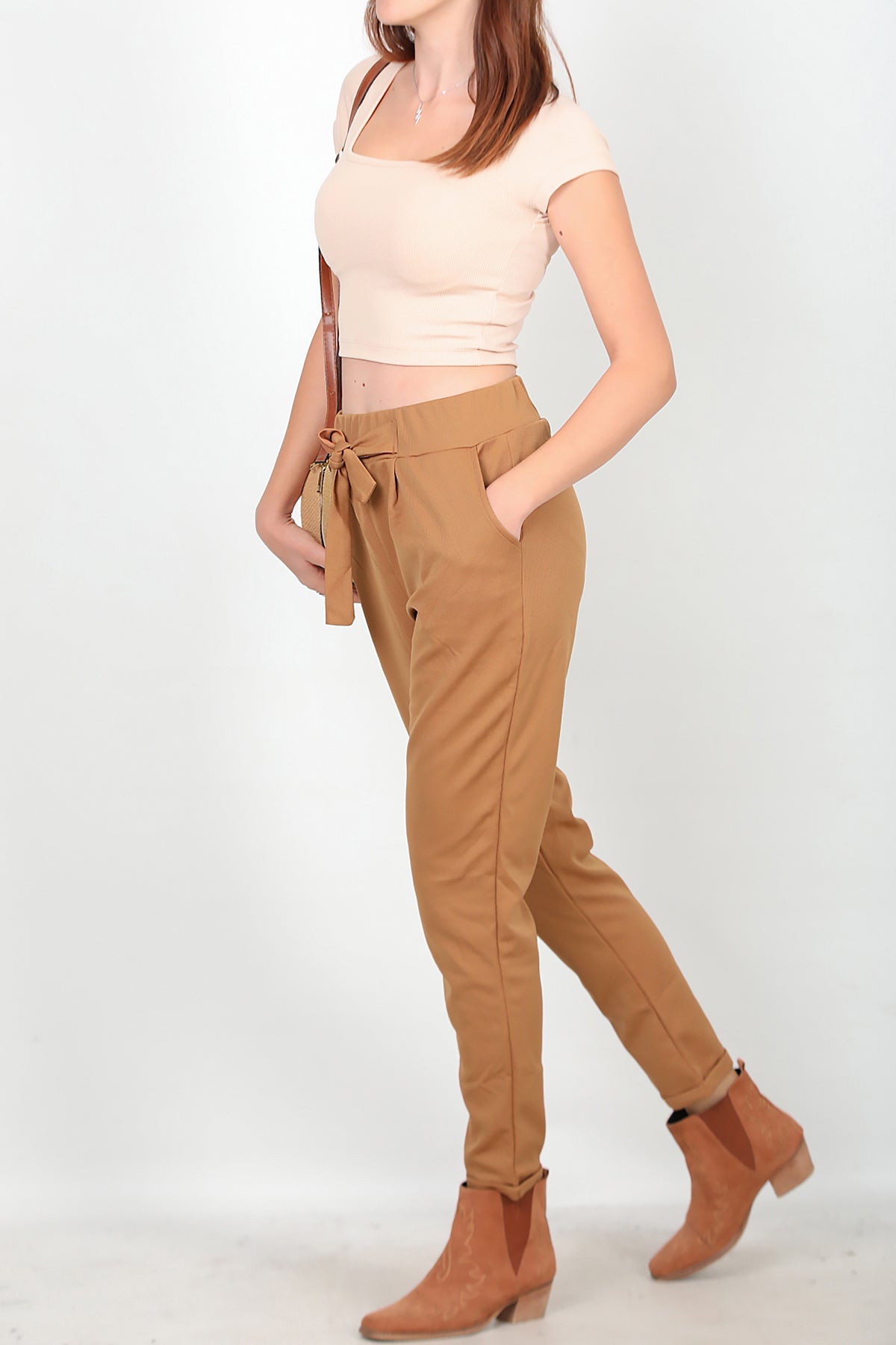 Kadın Duble Paça Pantolon Camel