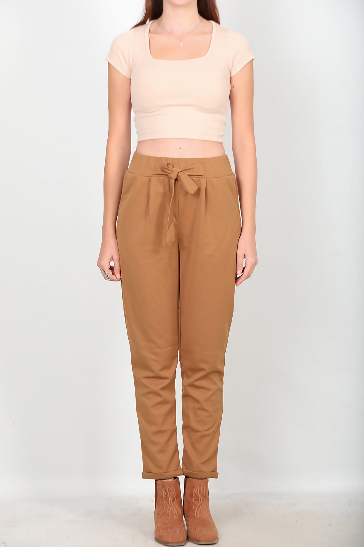 Kadın Duble Paça Pantolon Camel