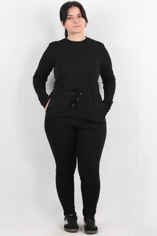 Comforta Büyük Beden Arka Bel Lastikli Pantolon Siyah